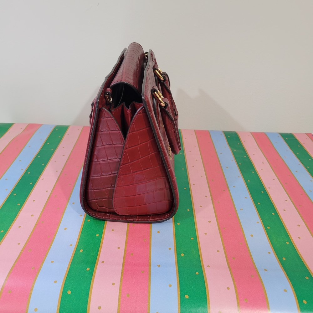 MICHAEL KORS Burgundy Crocodile-Embossed Leather Handbag Gold Hardware NWOT - Picture 9 of 16